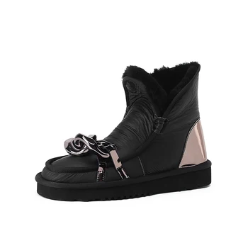 Шерстяная обувь для женщин Зимние сапоги на щиколотке 2023 зимний черный абрикос плоский с круглым носком на шнуровке Высота каблука 2,5 см