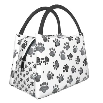  Cat Paw Print Изолированная сумка для ланча для женщин Портативные собачьи лапы Принты Животные Термокулер Ланч Бокс Пляж Кемпинг Путешествия