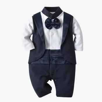 Детский костюм Британский стиль Черный мальчик Цельный джентльменский комбинезон Альпинистская одежда Модный костюм для вечеринки