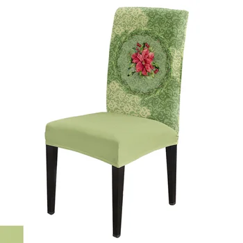 Рождественский зеленый узор Пуансеттия Чехол для стула Набор кухонных эластичных спандексов Чехол для сиденья Рождественский декор Чехол для сиденья столовой