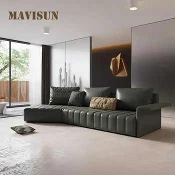  индивидуальный кожаный секционный диван с шезлонгом Итальянский минималистичный мягкий диван-кровать Высококачественная мебель для гостиной