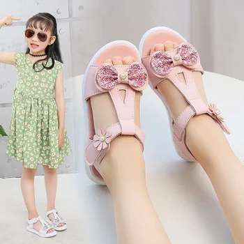 Детская пляжная обувь на открытом воздухе Сандалии для девочек 2023 Новая мода с мягкой подошвой Bow Princess Shoes Big Kids Girls Student Flat Sandals