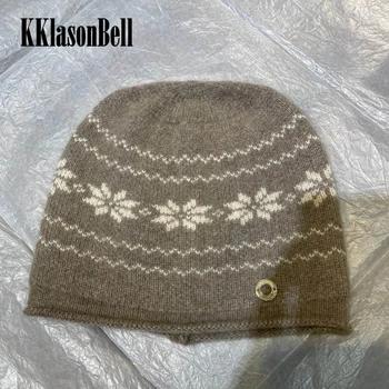11.10 KKlasonBell 100% кашемир вязаные шапки-бини Снежинка Узор Мягкая Черепная Шапка Женщины