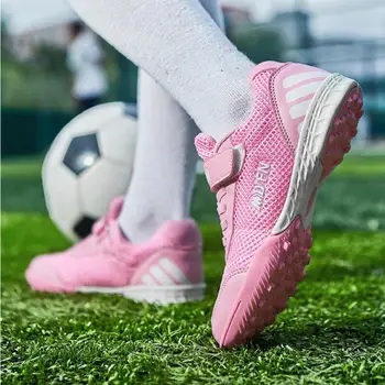 Летняя детская обувь для мальчиков дышащая розовая футбольная обувь для девочек противоскользящие детские прогулочные кроссовки дизайнерские спортивные кроссовки для мальчиков