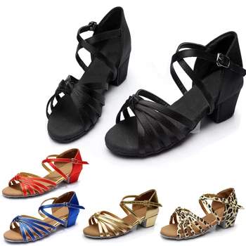 Детская обувь для латиноамериканских танцев Женская латинская обувь Бальная джазовая обувь Танцевальные сандалии Детская замша на плоской подошве Обувь для тренировок C02D