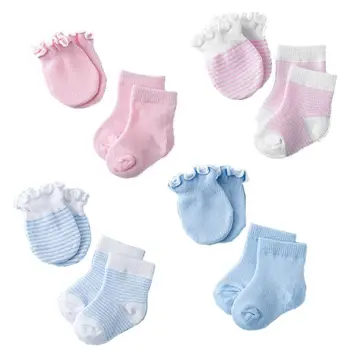 Набор варежек и носков для новорожденных Детские варежки Без царапин Перчатки 2 детских носка для щиколотки Нескользящие носки для малышей