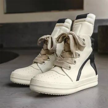 Trend Brand Белые мужские кроссовки для скейтборда Кожаная дизайнерская обувь на платформе для мужчин Нескользящая удобная мужская обувь с высоким верхом