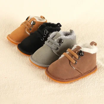 Осень и зима новая теплая обувь для малышей, резиновая подошва, нескользящие детские сапоги
