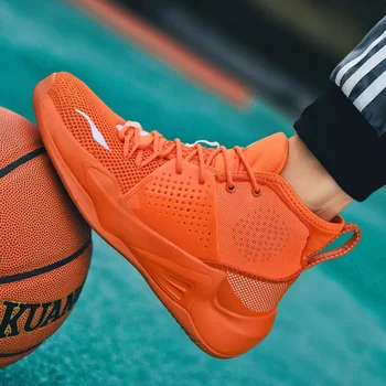 оранжевые профессиональные мужские баскетбольные кроссовки дышащая противоизносная спортивная обувь с высоким верхом для баскетбола мужская дизайнерская обувь бренда