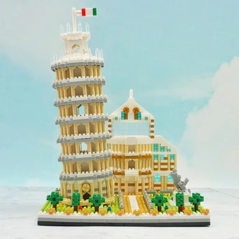 3D модель DIY Алмазные блоки Кирпичи Строительство Башня Пизанского сада Статуя Дерево Мир Архитектура Игрушка для детей Наклон