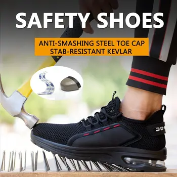 Летающая тканая обувь с защитой от ударов Легкий стальной носок с низким вырезом Рабочая рабочая обувь Защитная обувь против проколов