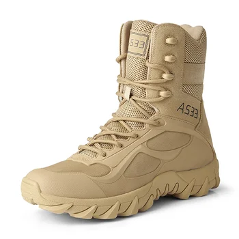 Новые Мужчины Высококачественные Бренд Военные Кожаные Ботинки Спецназ Тактический Бой в пустыне Мужские Ботинки Уличная Обувь Ботильоны