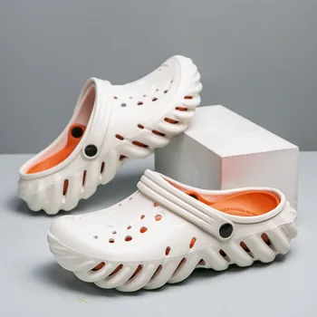 2023 Hole Shoes Мужские тапочки Летние новые сандалии Ношение противоскользящих и износостойких тапочек с завернутой головой Мягкая подошва Пляж