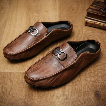 Плоские тапочки для мужчин Мюли Британский стиль Мужская обувь Повседневная мужская обувь Мода Снаружи Неглубокий Однотонный Шитье Pantuflas