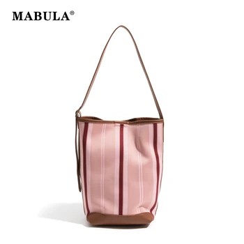 MABULA Женская высококачественная хлопковая сумка через плечо PU Кожа Packwork Color Полосатый кошелек для покупок с твердым карманом