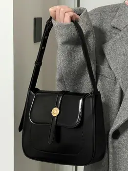 2023 Новая PU Черная сумка через плечо Пряжка на молнии Регулируемый плечевой ремень Женская сумка под мышками Деловая пригородная элегантная сумка