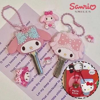 2pcs/компл. Sanrio Hello Kitty Брелок Мультяшный чехол для ключей Силиконовые аксессуары для ключей Kawaii Soft Key Protection Case Кулон Декор