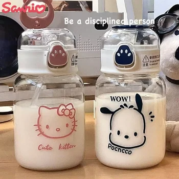 Kawaii Kuromi Pachacco Hello Kitty Бутылка для воды Милая мультяшная прозрачная соломенная чашка Kawaii Портативные детские чашки для воды Подарки