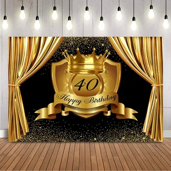  40th Birthday Background Gold Glitter Birthday Party Decoration Supplies Золотой занавес и королевский наследный принц Фото фоны
