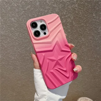 ottwn Модный 3D звездный узор градиентный конфетный цвет чехол для телефона для iPhone15 14 12 13 11 Pro Max Мягкая противоударная крышка заднего бампера
