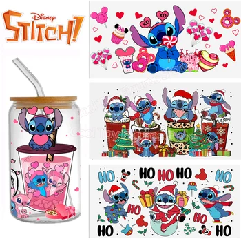  Stitch Disney Стеклянная чашка Наклейки Декор DIY Рождественская УФ-наклейка Аниме Водонепроницаемые переводные наклейки Детские рождественские подарки