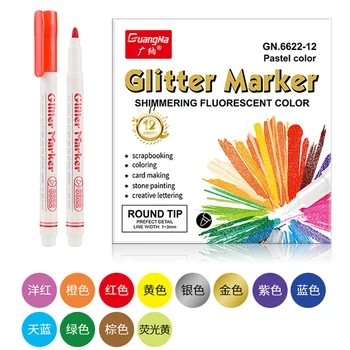  Блестящие акриловые ручки для рисования 12 цветов Косые маркеры с круглым носком Блеск Перманентные маркеры Быстросохнущие для поздравительных подарочных карт