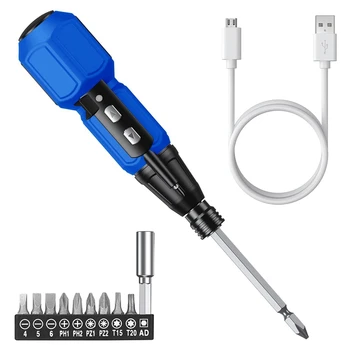 Набор электрических отверток Автоматический набор инструментов для ремонта дома со светодиодной подсветкой и USB-кабелем, синий