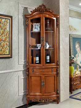 Треугольный винный шкаф Гостиная Американский винный шкаф Угловой шкаф из массива дерева Ящик для хранения Стеклянная дверь