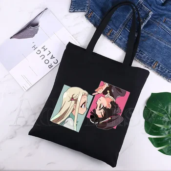 Hanako Kun Женщины Женская складная холщовая сумка через плечо Холщовая сумка Эко Сумка для покупок Холщовая сумка Повседневная сумка для ежедневного использования Черный