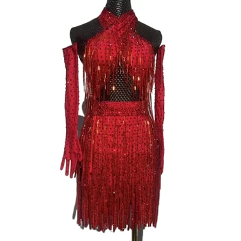 Латиноамериканское танцевальное платье Высококачественный изготовленный на заказ Кросс Шея Дизайн Ча Танго Женская Взрослая Сцена Профессиональная Одежда