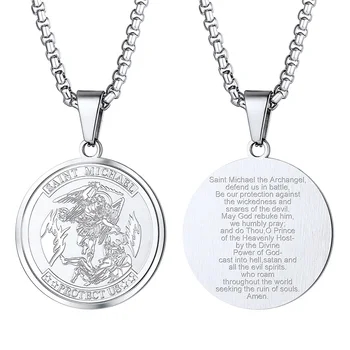 Святой Михаил Архангел Винтаж Католическое Ожерелье Мужчины Кулон Круглая Медаль Монета Ювелирные изделия
