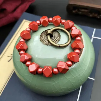 Натуральный 100% настоящий красный киноварь Нефрит резной многоугольник Благословить бусины мира браслеты для пар женщины мужчины Подарок с нефритовым браслетом