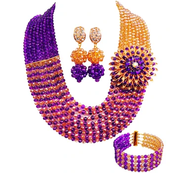Фиолетовый и Золото Шампанского Африканские бусины Набор ювелирных изделий Кристалл