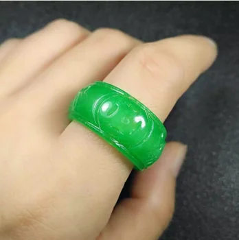 Кольца из натурального зеленого нефрита для мужчин и женщин, брендовое кольцо, отполированные вручную, нефритовое кольцо с рисунком ручной работы, кольца с изумрудом, 1 шт