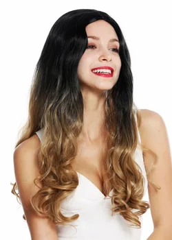 популярный парик омбре для женщин с длинным блондом и черной волнистой средней частью для женских рождественских париков на Хэллоуин