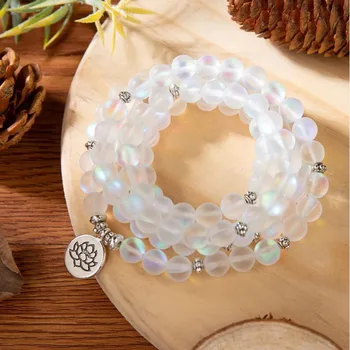 Матовое белое хрустальное ожерелье-русалка стеклянная бусина браслет 108 мала бусин лечебный камень йога медитация баланс браслет