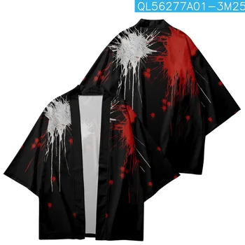 Японский традиционный кимоно с принтом чернил Haori 2023 Harajuku Женщины Мужчины Косплей Блузка Юката Самурай Одежда