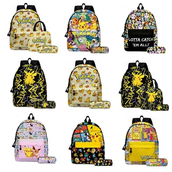 2PC/3PC-Set Pikachu Pokemon Pokémon Pikachu Рюкзак Студенческая школьная сумка Пенал Детские подарки Мультфильм Школьная сумка Mochila