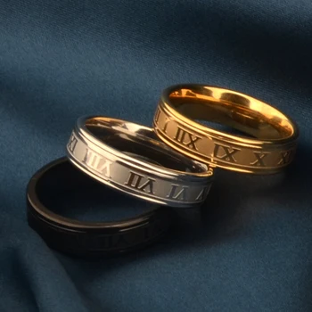 Maxmoon 2020 Винтаж Римские цифры Мужские кольца Темперамент Мода 6 мм ширина Кольца из нержавеющей стали для мужчин Ювелирные изделия Подарок
