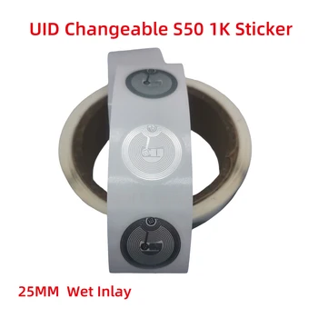 UID Теги Изменяемый S50 1K NFC Наклейка Мокрая Вкладка 13,56 МГц ISO14443A 1024 байт Блок 0 Записываемый UID Лабер Копирование Клон 10 шт.