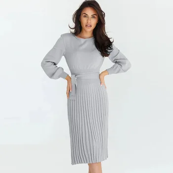2024 Женское новое осенне-зимнее трикотажное платье Slim Fit Hundred Pleats Средняя длина Нижняя юбка-свитер