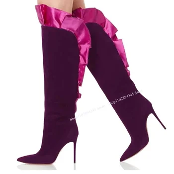 фиолетовые сапоги до колена на молнии тонкий высокий каблук с острым носком Мода Сексуальная 2023 Летняя повседневная женская обувь большого размера Zapatillas Mujer
