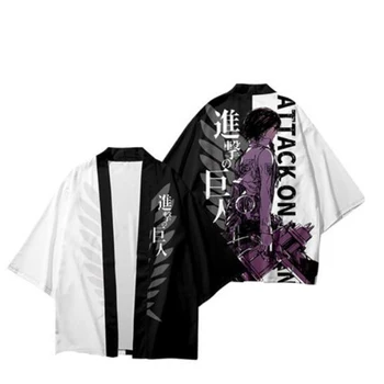Аниме Атака Титана Японское кимоно Кардиган Хаори Юката Косплей Женщины/Мужчины Мода Лето Повседневная Крутая Уличная Рубашка