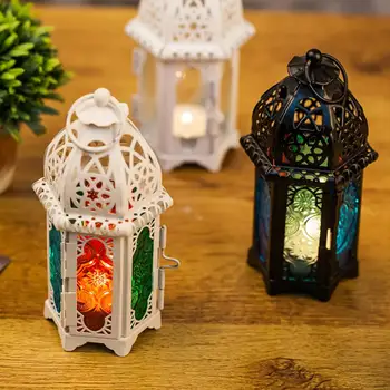 Марокканский кованый стеклянный подсвечник Креативный домашний подсвечник Фонарь Декор Ветровая лампа Классический подсвечник Настольная лампа