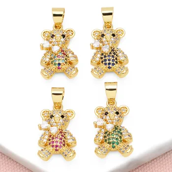 OCESRIO Многоцветный мини-кристалл Милый медведь Кулон для ожерелья Медные позолоченные ювелирные изделия с животными Принадлежности для изготовления pdtb383