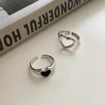 Простое сердце Винтажное любовное кольцо Персонализированное регулируемое открытие Мода Черное кольцо на указательный палец для девочек Ювелирные изделия 2023 Новая мода
