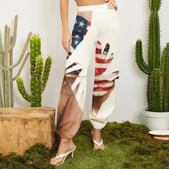 Американский флаг 3D-печатные рваные брюки со сломанным отверстием Женские брюки 4 июля Патриотический декор Мода День независимости Брюки