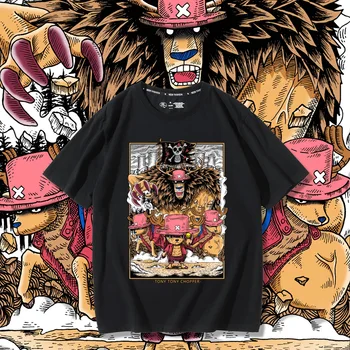 One Piece Аниме Тони Чоппе Дышащий Комфортное Творчество Оригинальность Чистый хлопок Печать Свободные футболки с коротким рукавом Топы