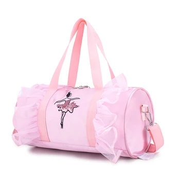 Персонализированная детская танцевальная сумка для девочек Сумка балерины Розовая кружевная спортивная сумка балетного класса через плечо Изготовленная на заказ вышивка Балетная сумка