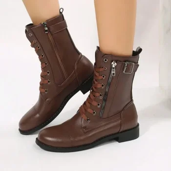 Обувь больших размеров для женщин 2023 Мода Новый Keep Warm Plus Velvet Side Zipper Женские сапоги до середины икры Повседневная обувь на каблуке на открытом воздухе